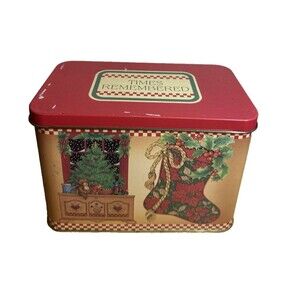 Vintage Times Remembered Christmas Metal Storage Tin Holiday Decor 7"x4"x5"